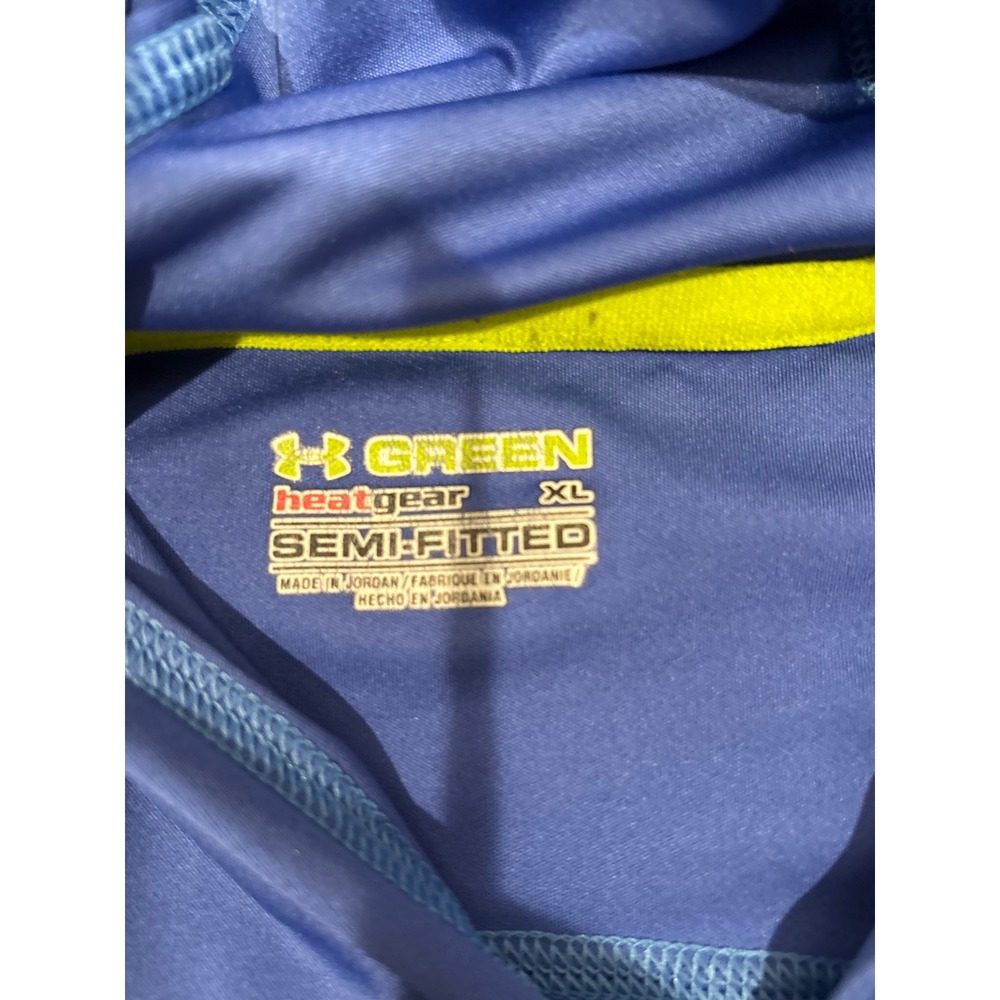 Under Armour HeatGear Green Hoodie Mens XL Blue Recycled Polyester Thumbholes - Picture 2 of 4